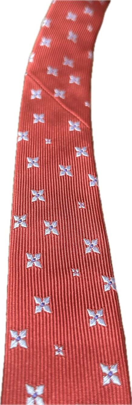 PINK Thomas Pink Men's Red Silk Tie w Blue Floral Motif luxury English country - Picture 6 of 10